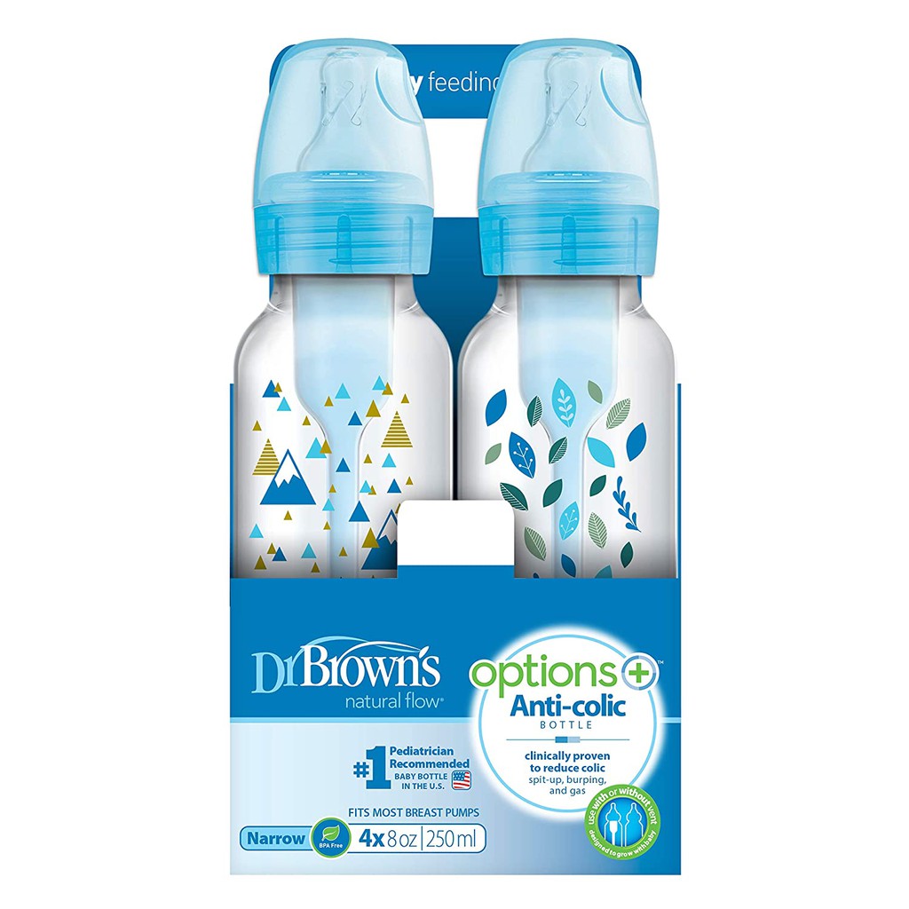 (Mẫu mới 2019) Bình sữa Dr Browns Option + Cổ hẹp dung tích 250ml Họa tiết