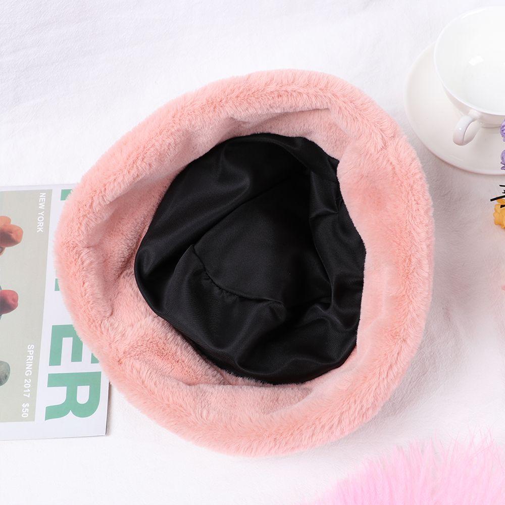 Mũ Bucket Lông Giả Màu Trơn Giữ Ấm Mùa Đông Cho Nữ
