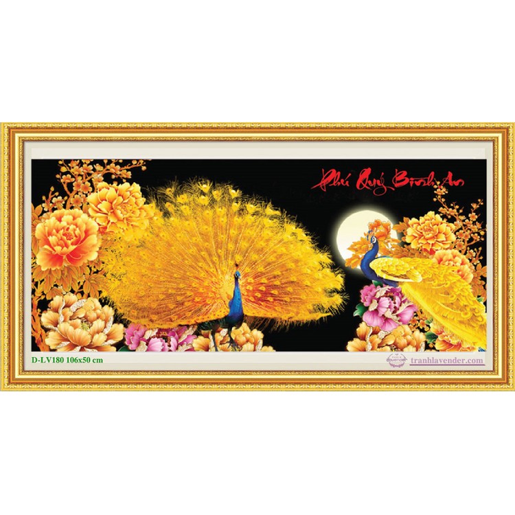 Tranh Đính Đá CÔNG PHÚ QUÝ BÌNH AN (ĐÁ ABC CAO CẤP). Kích Thước: 95cm x 50cm