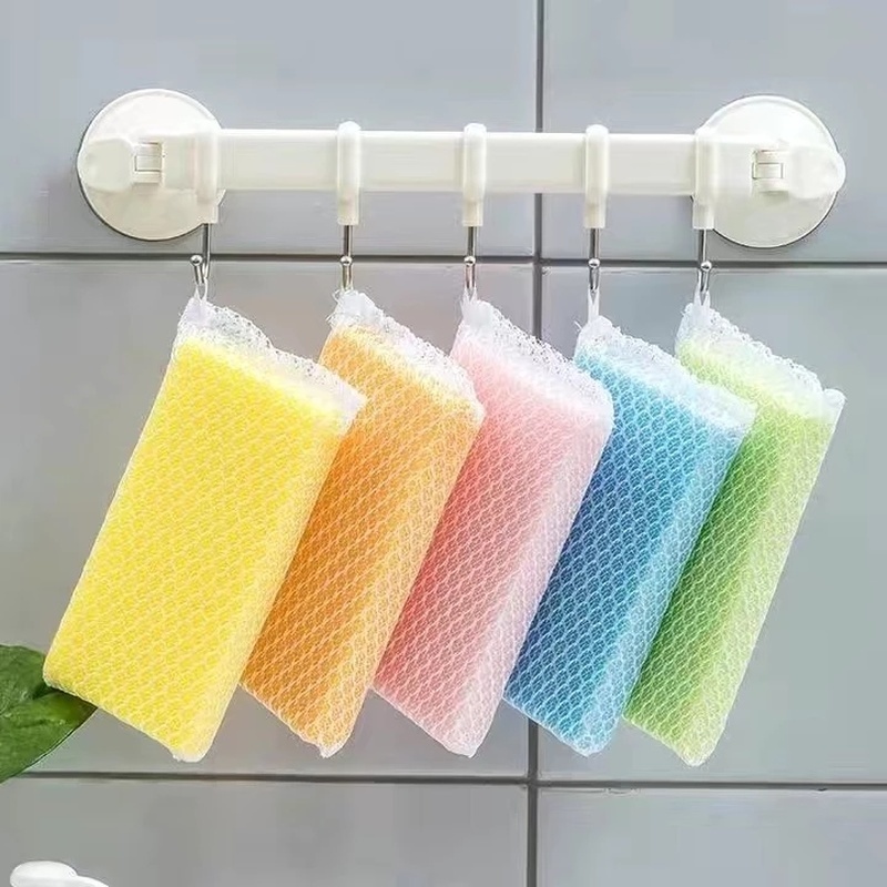 Set 5 Miếng Xốp Rửa Chén Hai Mặt Kèm Lưới Đa Năng Tiện Dụng Cho Nhà Bếp