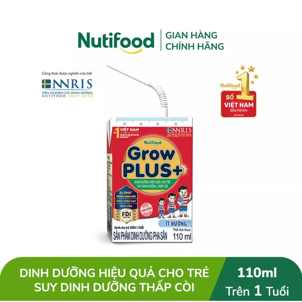 [HSD T11-2022] [Kèm Tem Trúng Thưởng] Combo 2 Thùng 96 Hộp Nutifood GROW PLUS SDD Ít Đường 110ml ĐỎ