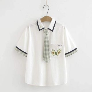 [PASS] Áo sơ mi trái bơ kèm cà vạt phong cách học sinh đáng yêu new 99%