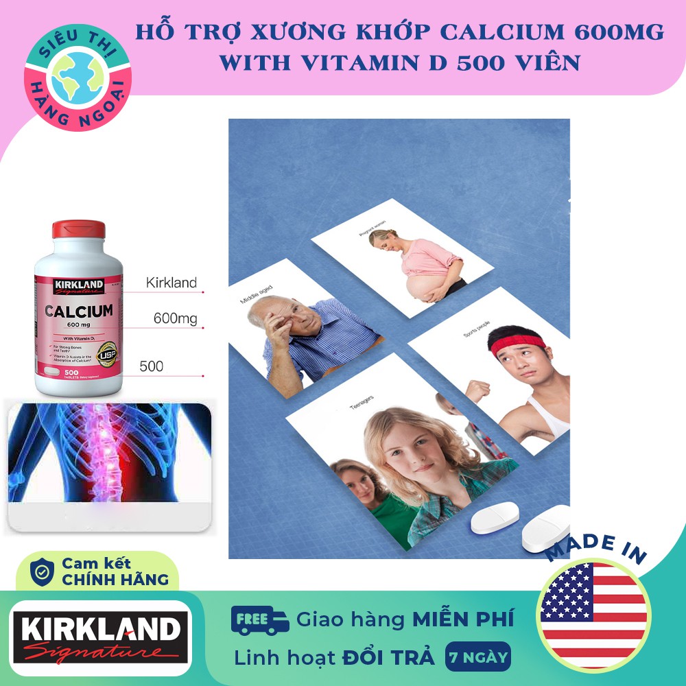 Viên uống bổ sung Canxi Kirkland Calcium 600mg+d3 500 Viên