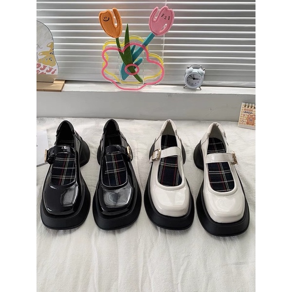 Giày búp bê có đế cao tiểu thư mũi vuông Mary Jane Yannie Lolita