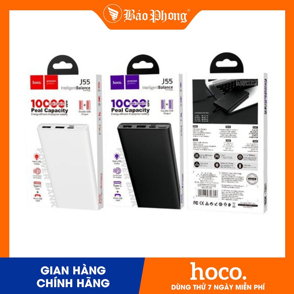 PIN SẠC DỰ PHÒNG HOCO J55 10.000MAH Đèn LED Dành cho điện thoại i-Phone iP Huawei Samsung Oppo Realme giá rẻ đẹp