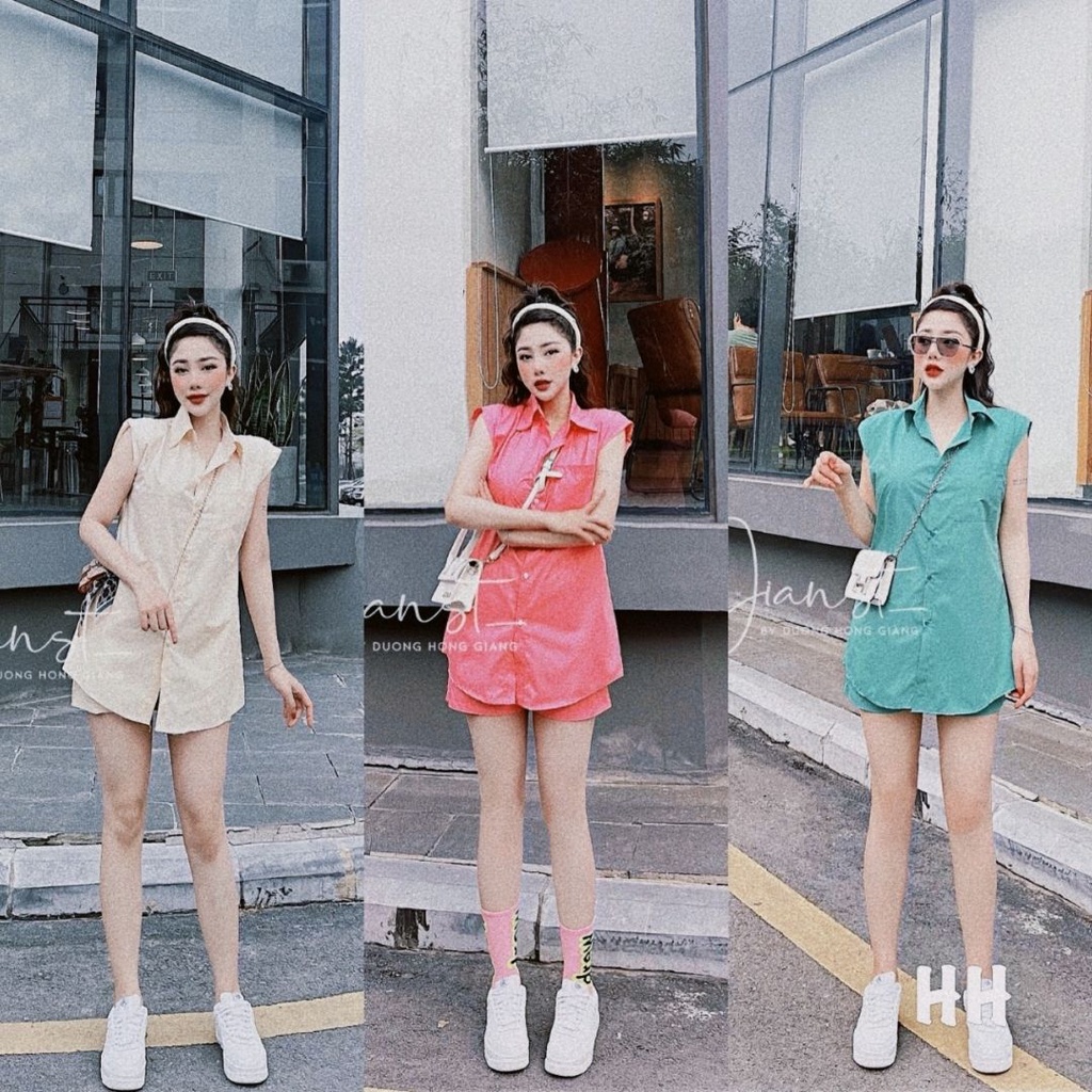 Set quần áo nữ đi chơi mùa hè sang chảnh Liao mix áo sơ mi form rộng với quần soóc UV81