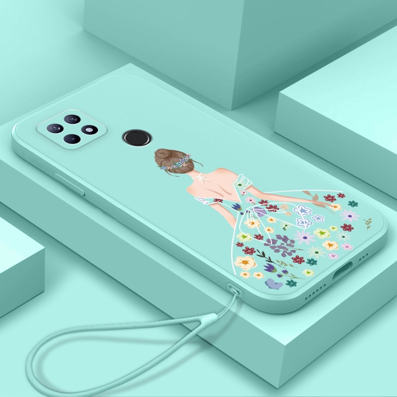 Ốp Điện Thoại TPU Silicon Mềm Họa Tiết Hoa Kèm Dây Đeo Cho oppo a15 a15s