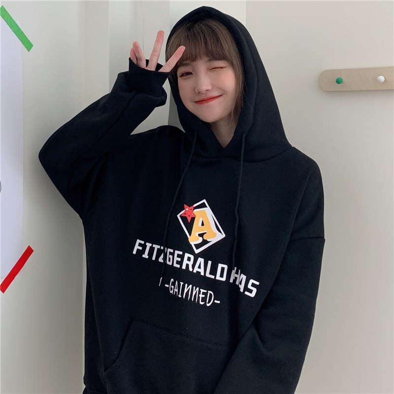 [Áo hoodie nữ form rộng]  áo hoodie nữ dài oversize quảng châu vải nỉ in hình chất đẹp