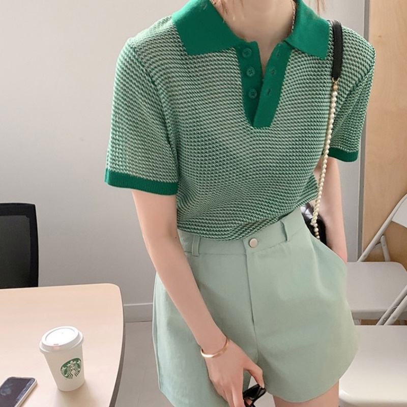 Áo polo dệt kim Pure Cube tay ngắn thoáng khí nhiều màu phong cách mùa hè năng động dành cho nữ