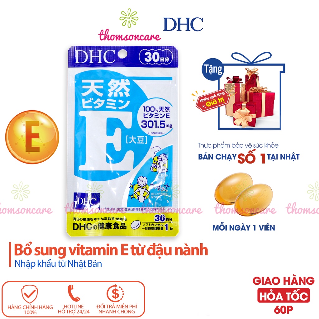 Viên uống Vitamin E DHC - Bổ sung Vitamin E chống lão hóa da, giảm thâm da cho nữ - Hàng Chính Hãng DHC Nhật Bản