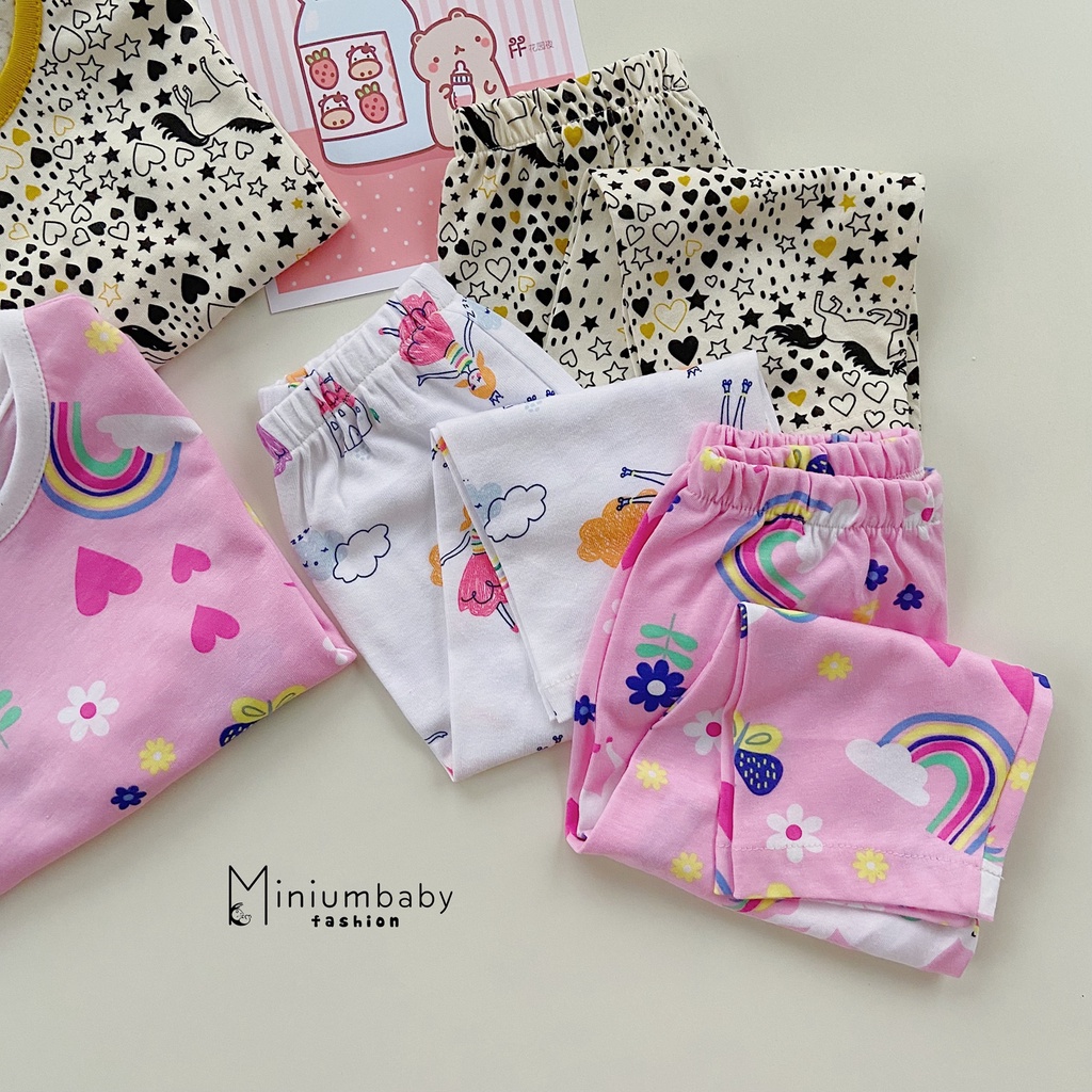 Bộ mặc nhà bé gái chất liệu cotton mềm ấm Minium, Set ngủ thu đông trẻ em