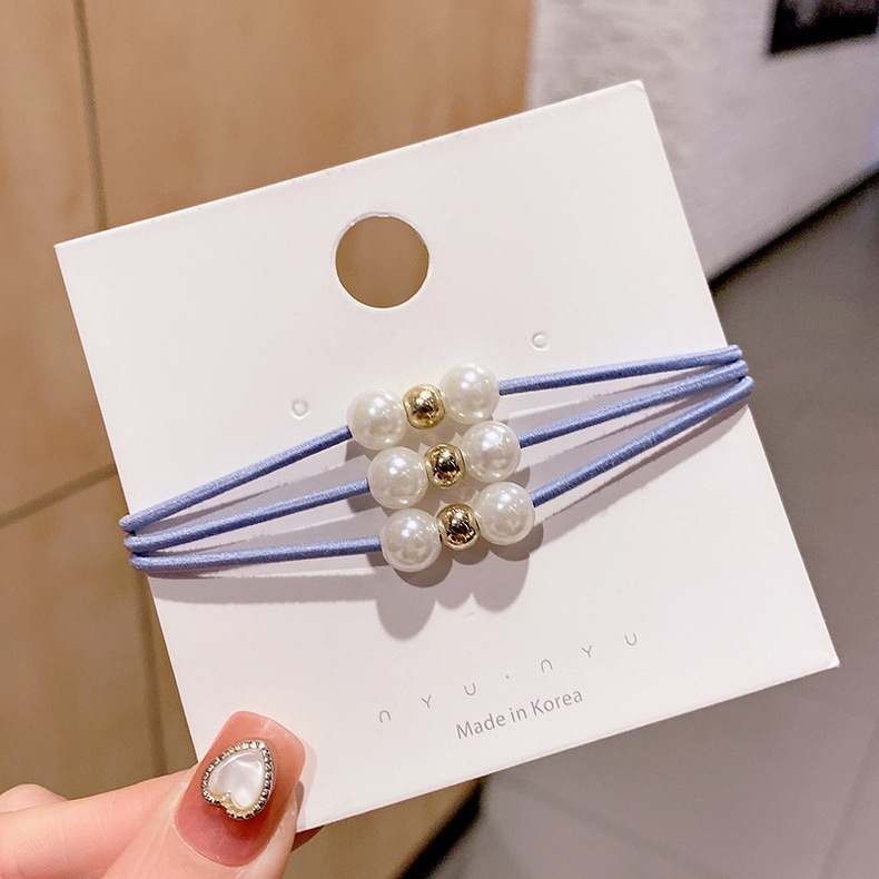 Dây buộc tóc cao su đính ngọc trai nhân tạo 3 trong 1 phong cách Hàn Quốc thời trang cho nữ
