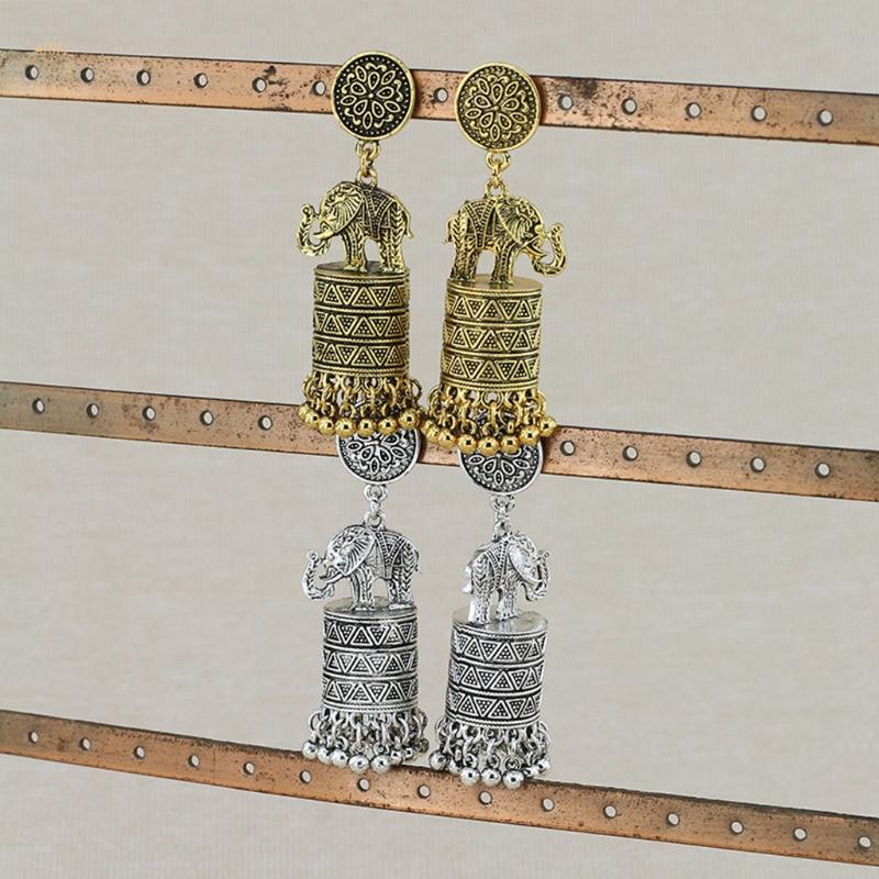 1 Cặp Bông Tai Tua Rua Hình Voi Phong Cách Ấn Độ Cổ Điển Cho Nữ