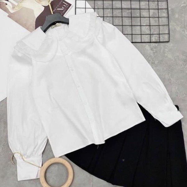 Áo sơ mi trắng nữ tay bồng tiểu thư cổ bèo 2 lớp style Hàn Quốc - Mã A565 -PANOSI