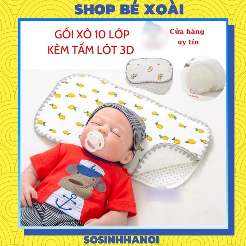 Gối xô 10 lớp kèm tấm lót 3D siêu thấm hút cho bé trai/bé gái