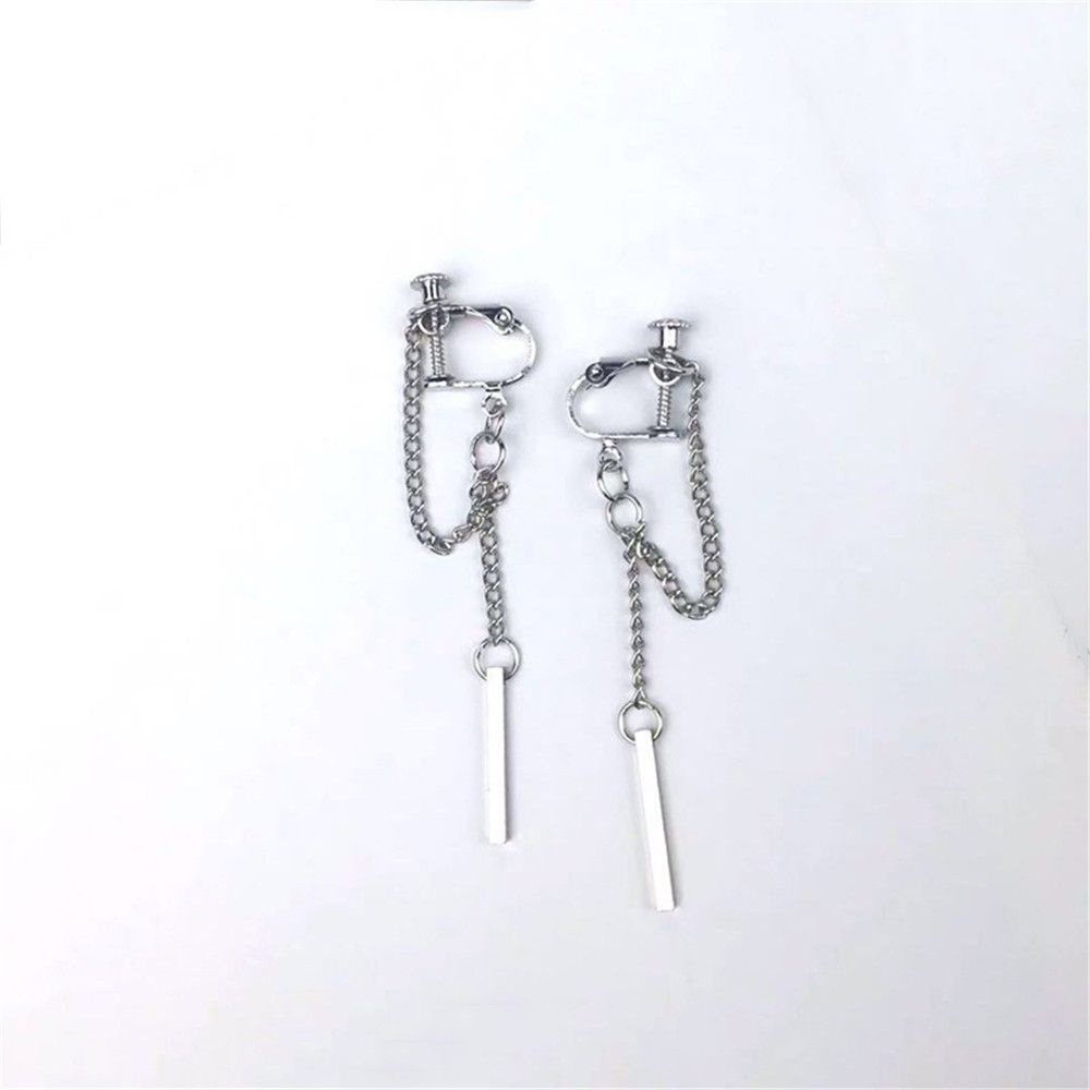 Bông tai dạng kẹp không xỏ lỗ phối dây xích cá tính phong cách đường phố cho nữ