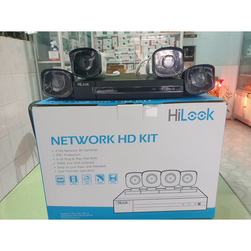 Bộ KIT POE camera IP HILOOK IK-4042BH-MH/P - Gồm 1 đầu thu 4 cổng Poe và 4 mắt thân - Hàng chính hãng