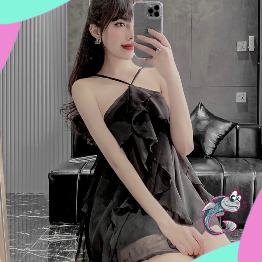 SÉT yếm tơ bèo tầng full 4 màu đen, be, hồng, nâu