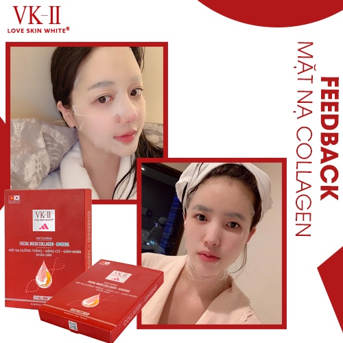 Mặt nạ nâng cơ, tái tạo Nhân sâm VK II Love Skin White Facial Mask Collagen Ginseng hộp 6 miếng