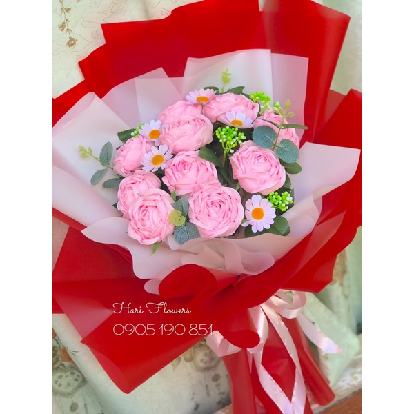 Bó Hồng xoắn giấy nhún 12 bông