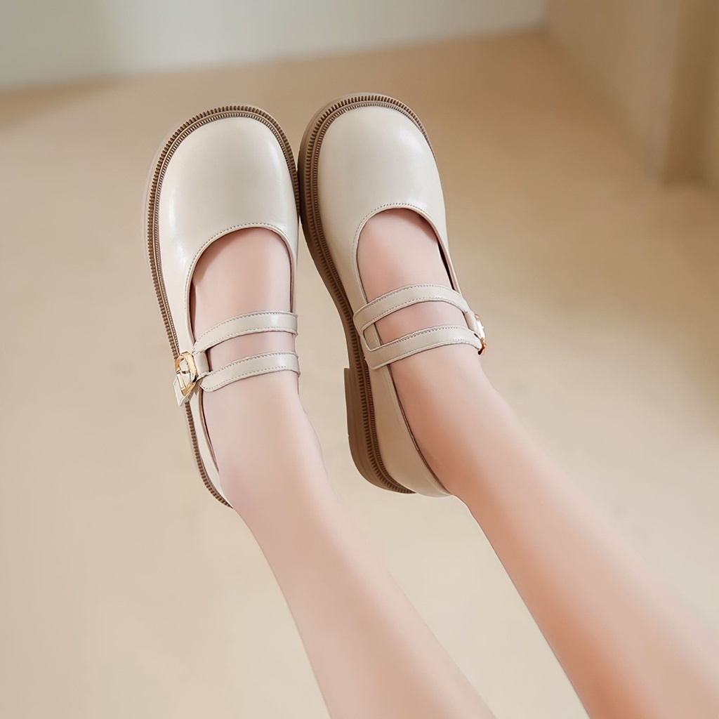 Giày búp bê lolita mũi tròn 2 dây quai cài mẫu mới cực xinh mã K16