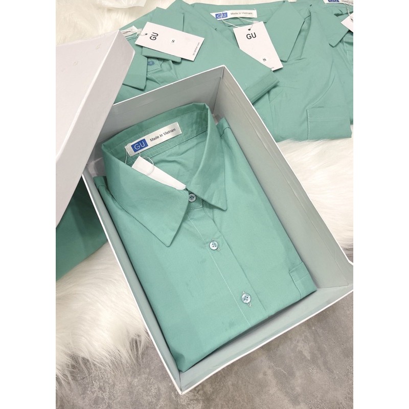 set bộ và áo sơ mi gu xanh tay dơi gấp mi gấu siêu hot