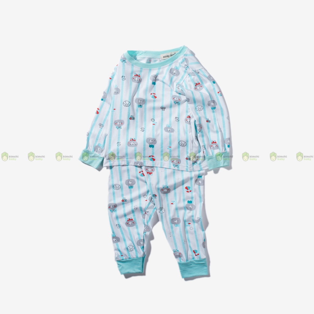 Bộ Dài Tay Cho Bé Trai, Bé Gái Vải Thun Lạnh Minky Mom Hoạ Tiết Mây Hồng, Đồ Bộ Cho Bé Mặc Nhà MKMTD2212