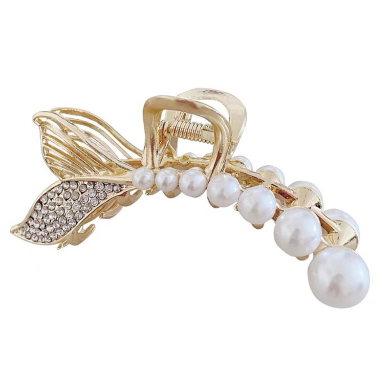 Kẹp Tóc Càng Cua Lớn Chống Trượt Đính Đá &amp; Ngọc Trai