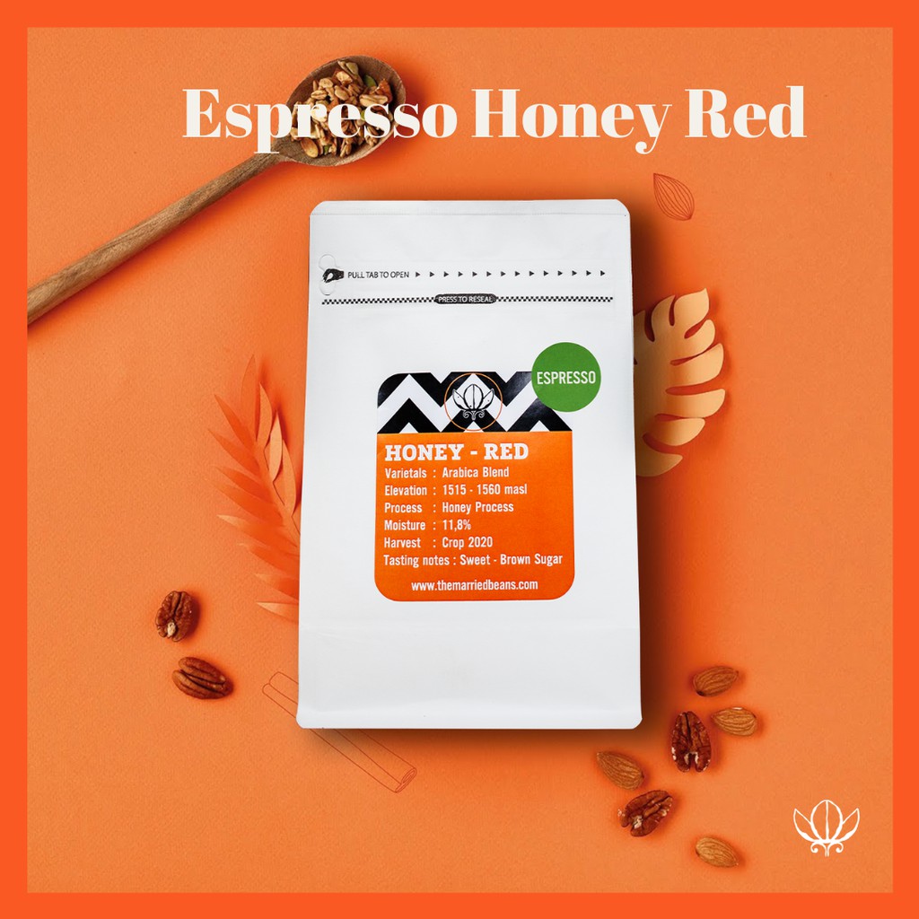 Cà phê hạt nguyên chất Espresso Arabica Honey Red | Cà phê rang mộc pha máy (Túi 250gr, có van khí) - DATE MỚI NHẤT
