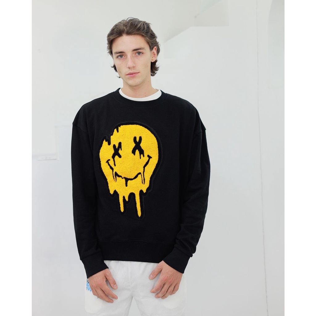 [T] Áo Sweater Giáng Sinh Nỉ Form Rộng Sweater Yellow Face Gonz - Màu Đen