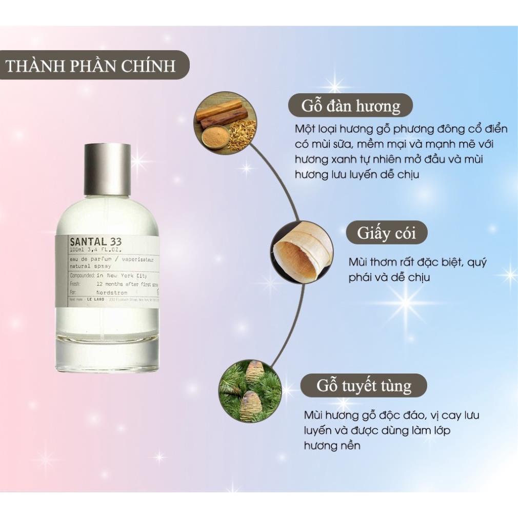 Nước Hoa Nam Nữ Lelabo Santal 33 Hương Gỗ Lưu Hương Lâu 8H - Dầu Thơm unisex dung tích 100ml Lịch Lãm Đẳng Cấp