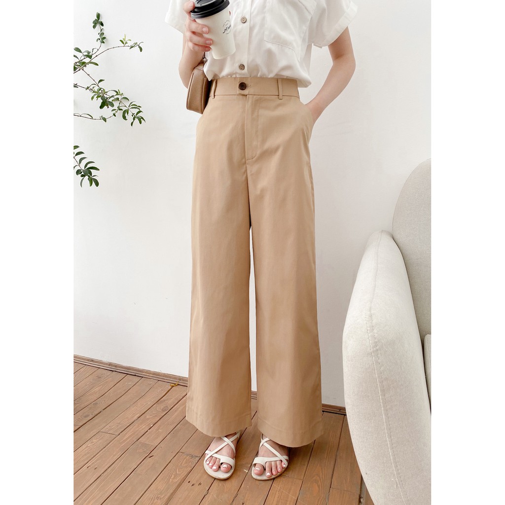 Quần culottes ống suông nữ MADELEN màu trơn chất kaki nhẹ trẻ trung năng động