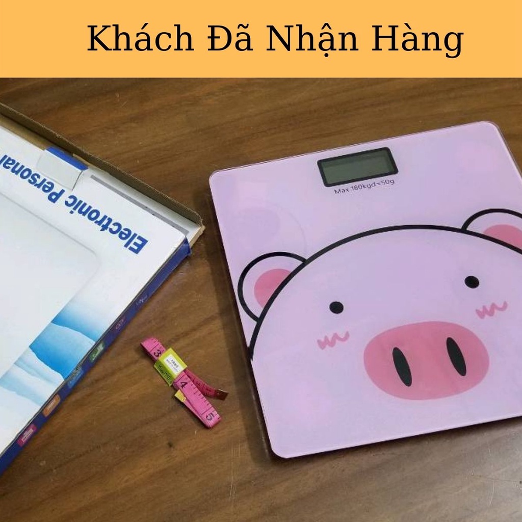 Cân điện tử sức khỏe gia đình hình heo hồng xinh xắn độ chính xác cao mặt kính cường lực dùng pin an toàn