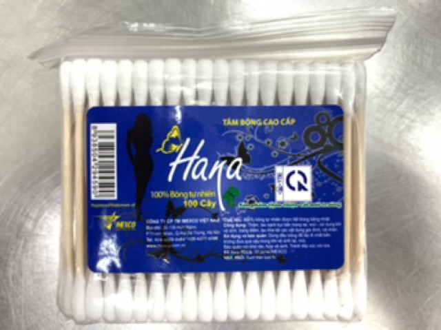 Gói 100 que tăm bông Hana thân gỗ
