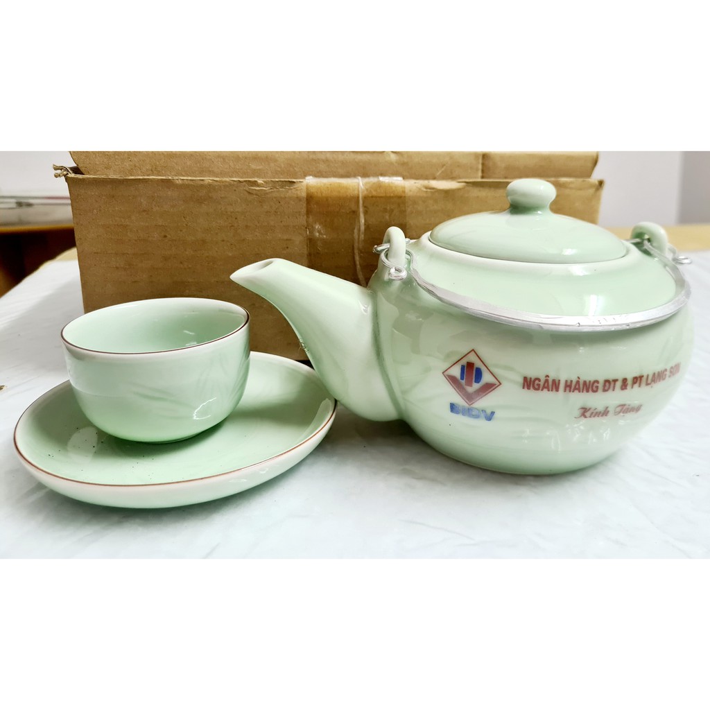 Bộ bình trà ấm trà kèm 6 chén cốc ly tách trà bằng sứ cao cấp kèm đĩa lót