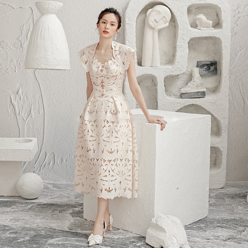 Đầm chữ A dài phối ren Amy