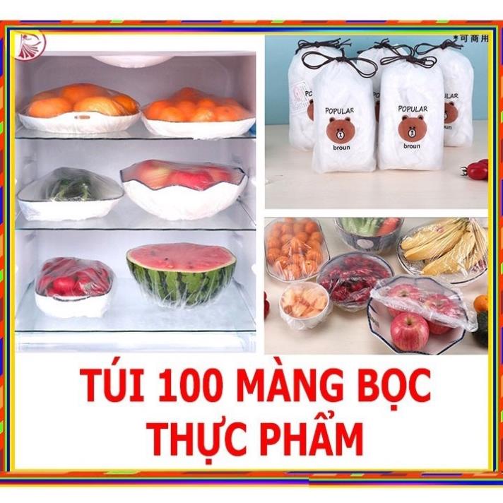 Set 100 Túi Bọc Thực Phẩm Bo Chun Kèm Túi Xách Có Thể Tái Sử Dụng