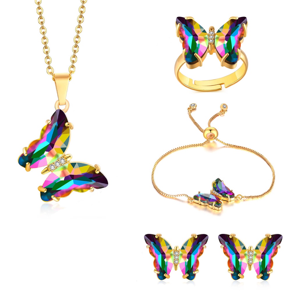 Bộ Trang Sức 4 Món Mạ Vàng Hình Bướm Sang Trọng Thời Trang Cho Nữ