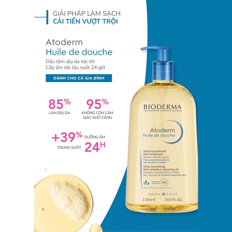 Dầu Tắm và Rửa Mặt Bioderma Atoderm Huile De Douche giúp làm sạch, làm dịu và dưỡng ẩm cho da khô,nhạy cảm