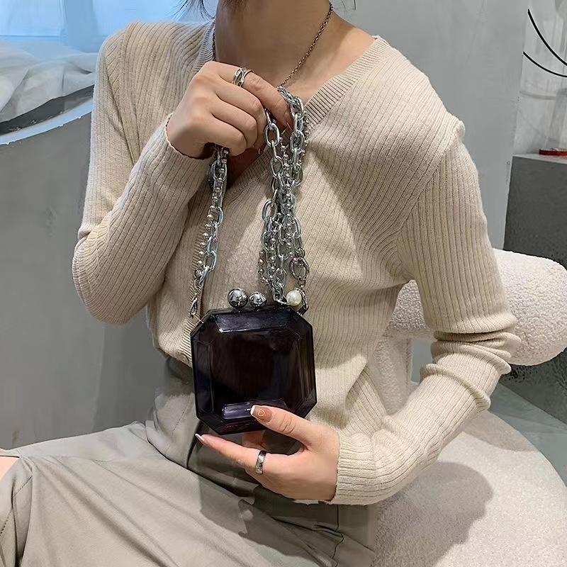 Túi đeo vai mini phối dây xích acrylic thời trang mùa hè 2021 sáng tạo dễ thương cho nữ