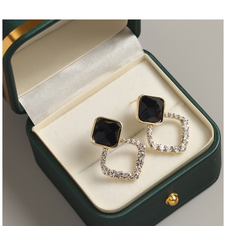 Bông Tai Mạ Bạc 925 Hình Học Đính Kim Cương Màu Đen Thời Trang Phong Cách Hàn Quốc Cho Nữ