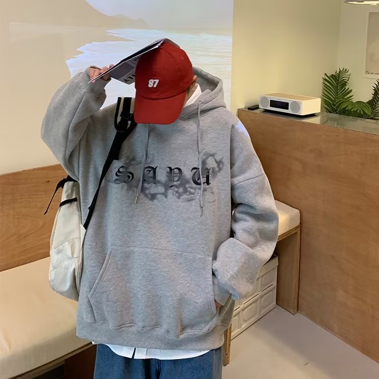 Áo Hoodie Cỡ Lớn In Chữ V Có 2 Màu Sắc Chọn Lựa Phong Cách Hàn Quốc Cho Nam Size M-5XL