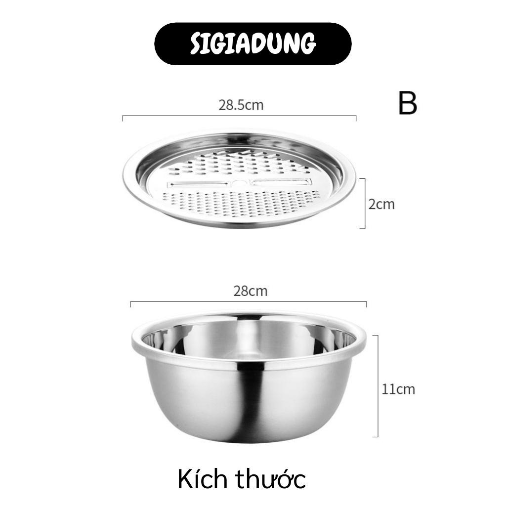 [SGD] Rổ Bào Rau Củ - Bộ 3 Món Bàn Nạo Hoa Quả Kiêm Rổ Và Chậu Inox Cao Cấp Không Gỉ 10034