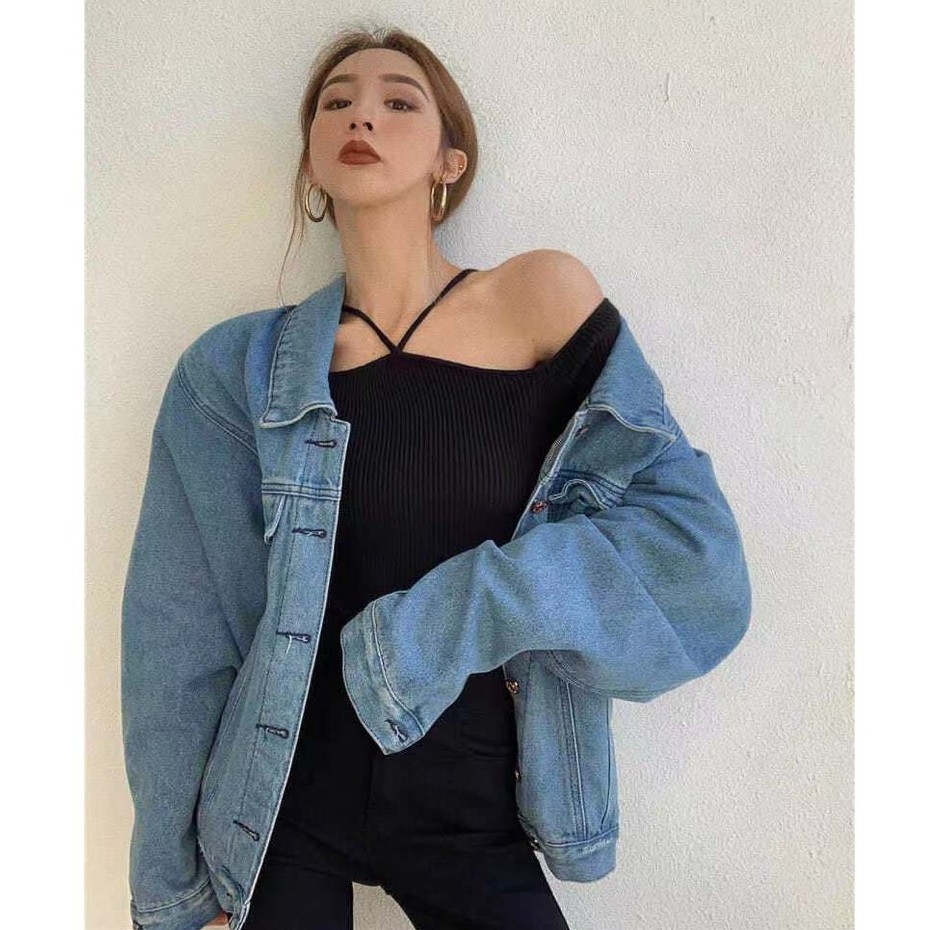 Áo dệt kim hở vai cổ yếm thời trang Hàn Quốc