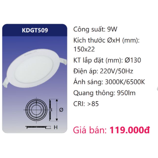 Đèn Led Downlight Âm Trần Panel Duhal 9w