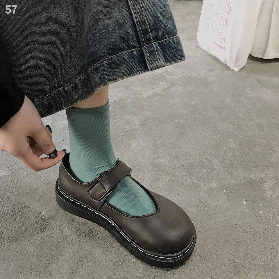 Da mềm giày nhỏ nữ Nhật Bản đầu tròn sinh viên phù hợp tất cả các trận đấu Velcro phẳng phong cách đại học JK bú