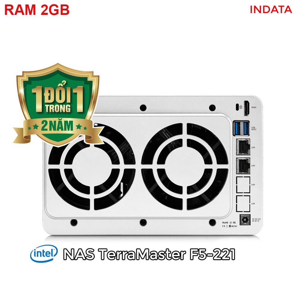 Ổ cứng mạng NAS TerraMaster F5-221, Intel Dual-core CPU 2GHz, RAM 2GB, 5 khay ổ cứng
