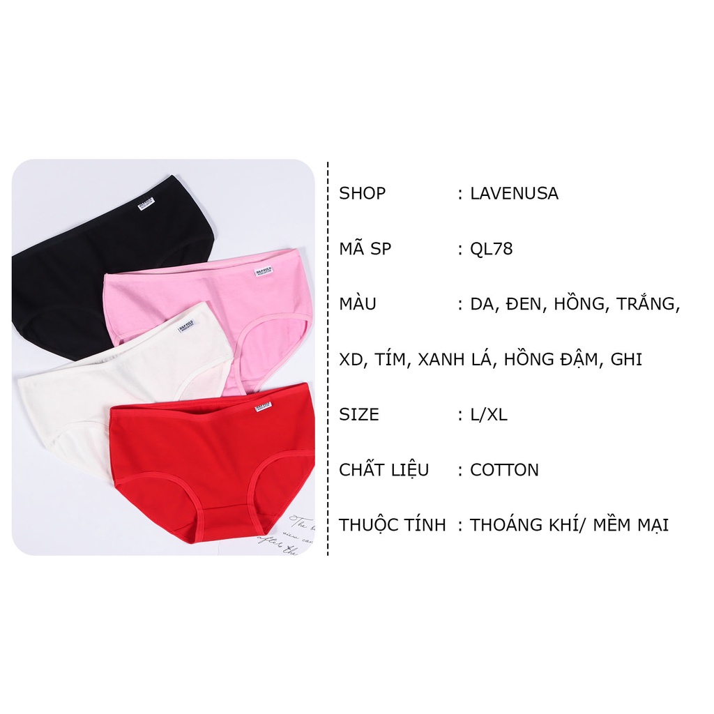 Quần lót nữ cotton trơn mềm mại thoải mái thoáng khí cao cấp LAVENUSA QL78