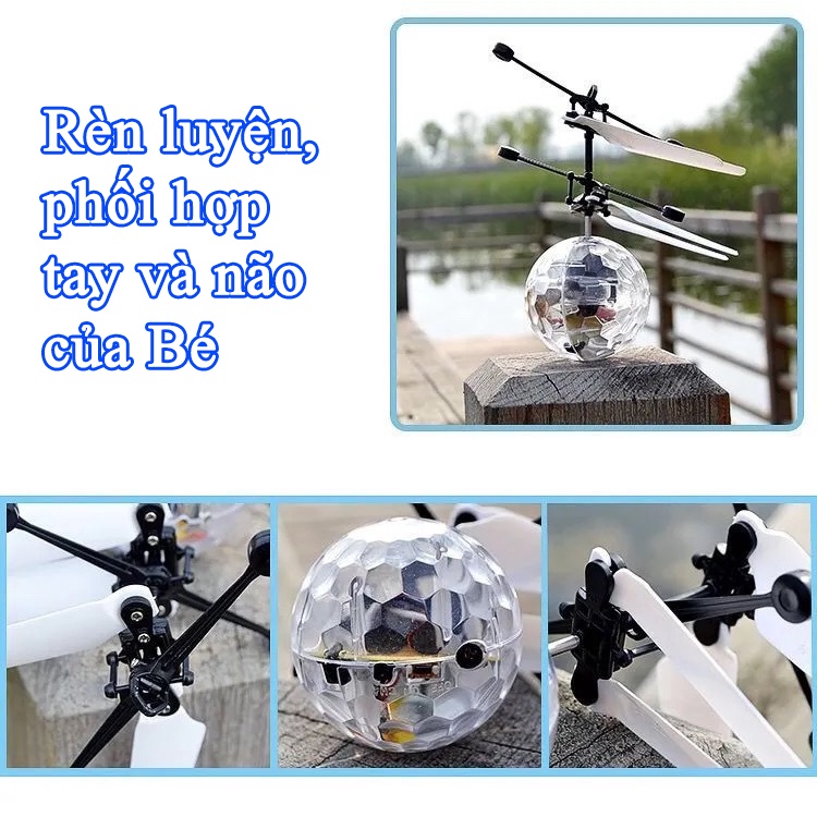 Đồ chơi bé trai quả cầu pha lê bay cảm ứng phát sáng đèn LED, Đồ chơi cho bé trai bóng bay ma thuật tặng cáp sạc