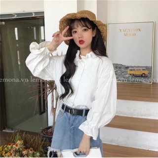 | ÁO SƠ MI CỔ BÈO DÀI TAY ULZZANG NỮ TÍNH